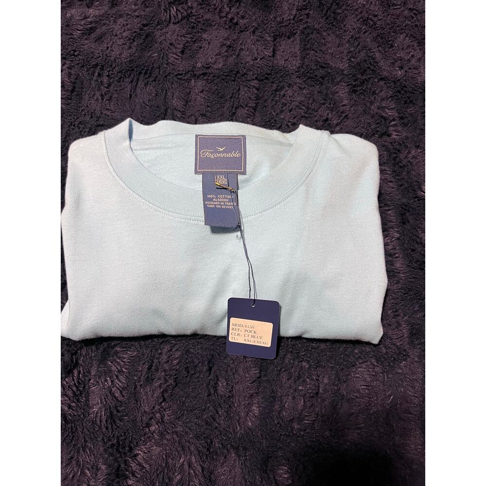 Faconnable Men’s XXL Light Blue Pocket T-Shirt 100% Cotton NWT